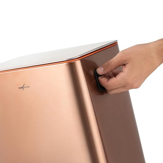 RED FACTOR Slim 2.6 Gallon Stainless Steel Pedal Trash Can with Soft Close Lid for Narrow Spaces – Wastebasket Bin with Removable Inner Bucket for Bathroom, Kitchen, Bedroom or Office (Copper)