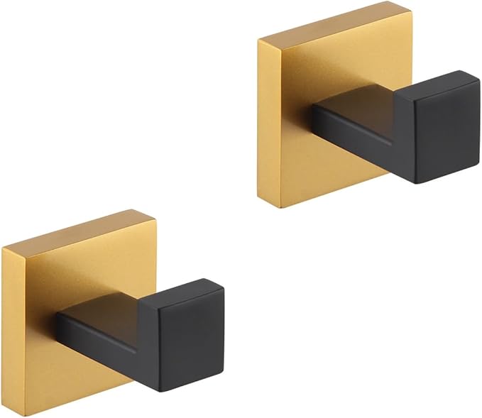 GERZWY Bath Single Coat Hook Stainless Steel Wall Mounted Robe Clothes Hook for Bathroom Modern Style (Black & Gold) FG1607-2BD
