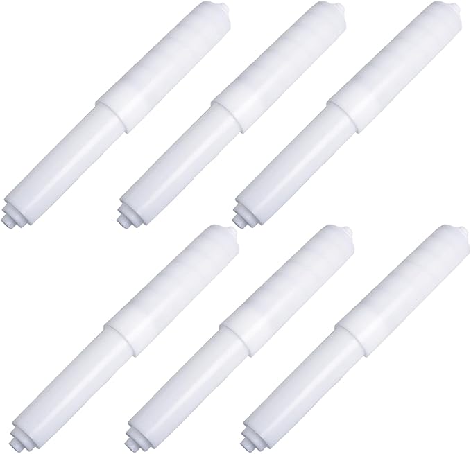 MEETOOT 6PCS 6.1Inch/15.5CM Plastic Spring Loaded Toilet Roll Holder Replacement Toilet Roll Holder Spring Loaded Replacement Lever White Roll Spindle Suitable for Simple Paper Roll Replacement