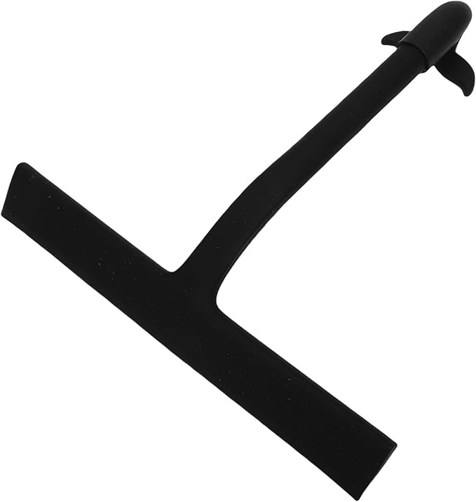 Focket Silicone Shower Squeegee, Builtin Hook Design Multipurpose Window Wiper, Bathroom Glass Scraper with 145 Angled Handle for Shower Doors Tiles and Mirrors (Black)