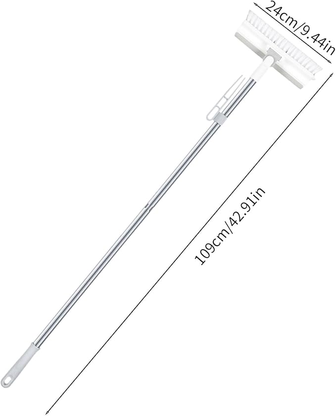 Grout Scrub Brush with 42" Long Handle Double-Sided Floor Scrub Brush V-Shape Grout Cleaner with Squeegee 180° Rotating for Tile Floors, Baseboards, Wall