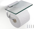Toilet Paper Holder Bathroom Paper Toilet Roll Holder Hanger,Toilet Paper Holder with Shelf, Glassed Steel Frosted Silvery Lavatory Tissue Holder with Mobile Phone Storage Rack (Silvery)