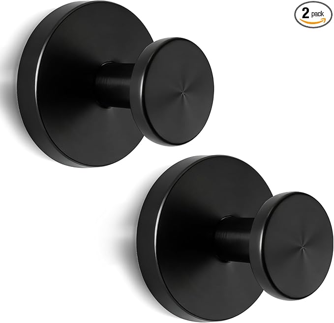 Strong Suction Cup Shower Hooks,Heavy Duty No Drill Bathroom Hooks for Towels, Wall, Glass Door, Tile, Mirror - Waterproof Adhesive Hooks for Home Kitchen Organization (2 Pack, Black)