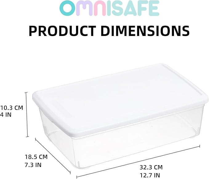 6 Quart Stackable Plastic Storage Shoebox, BPA-Free Nestable Container with Latching Lid to Organize Shoes, See-Through Box for Home and Office, Multi-Purpose Clear Bins (White, 8 Pack)