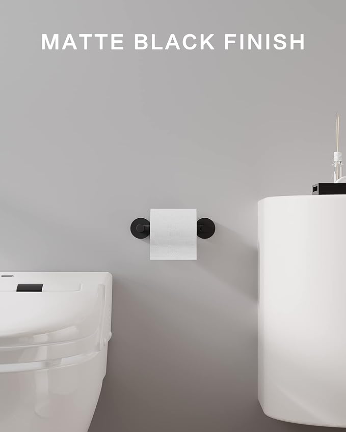 4 Pieces Bathroom Hardware Accessories Set (18-Inch Single Towel Bar, Towel Ring, Toilet Paper Holder, Double Towel Hooks) Matte Black Stainless Steel and Zinc Alloy Wall Mounted