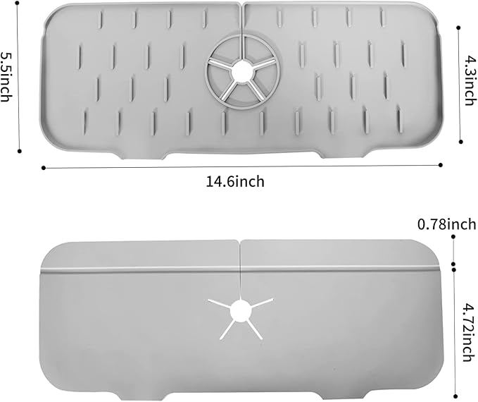 Silicone Faucet Sink Mat Sink Splash Guard, Sink Drain Pad Behind Faucet, Bathroom Drip Protector Splashback Countertop Protection Faucet Handle drip Catcher (Grey 2pcs)