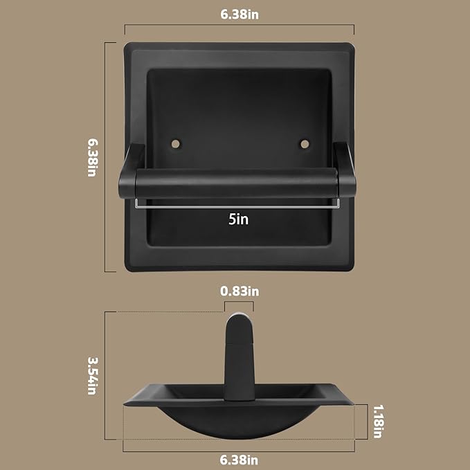 Recessed Toilet Paper Holder for Large Rolls, Pivoting Stainless Steel in Wall Toilet Paper Holder, Wall Mounted Bathroom Tissue Roll Dispenser with Modern Matte Black Finish
