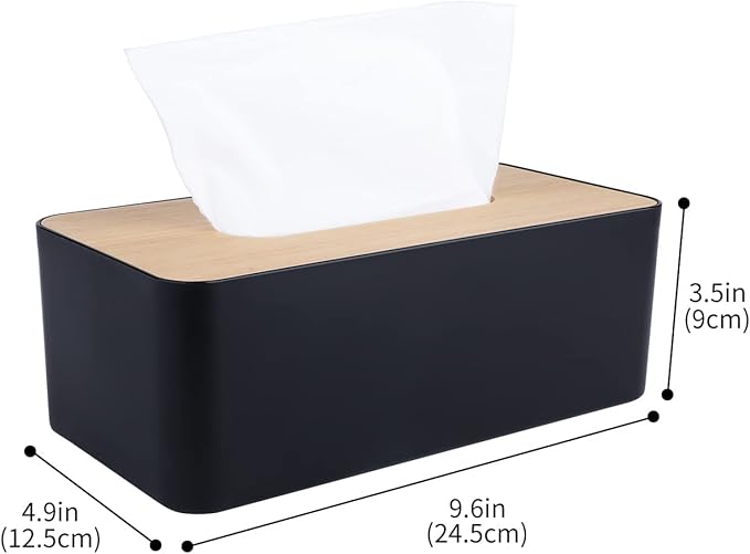 MOCHTERO Tissue Box Cover,Tissue Holders,Tissue Box Holder for Bathrooms,Bamboo Cover Plate,Home and Office,9.7 * 5 * 3.6in (Black)
