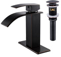 VOTON Bathroom Faucets Oil Rubbed Bronze Modern Waterfall Bathroom Sink Faucet Single Handle Bathroom Faucet for 1 or 3 Holes with Deck Plate and Pop-Up Drain, Rv Sink Camper Farmhouse Faucet