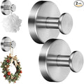 2 Packs Suction Cup Hooks for Wreaths on Glass, Waterproof No-Drill Shower Hooks for Towels, Robes, Coats, Wreaths,Wall Mount Hook for Bathroom, Kitchen and Wreath Hanger for Front Door (2pcs Sliver)