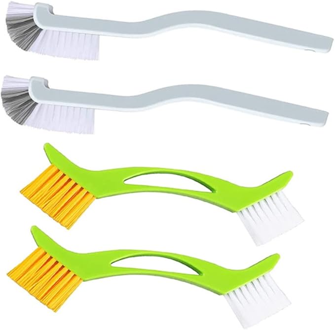 Healifty 4pcs Double Head Sink Scrub Brush with Curved Handle Flexible Fine Bristles Deep Cleaning Grout Cleaner for Kitchen Bathroom Corners and Surfaces Reusable Corner Scrubbing Tool