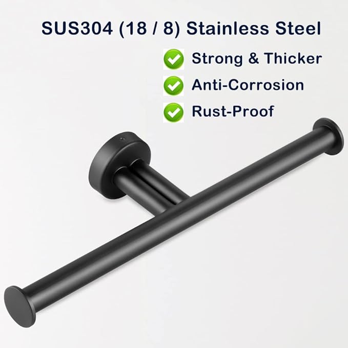 Matte Black Double Toilet Paper Holder, SUS304 Stainless Steel Dual Rolls Tissue Holder Wall Mounted for Bathroom Holding 2 Toilet Rolls