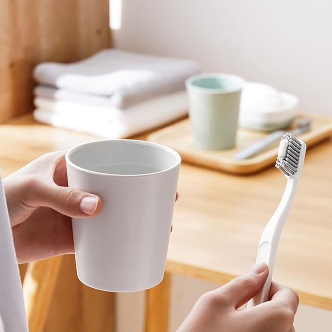 Simple Household Toothbrush Cup 2-Piece Set, Toothbrush Holder, Drinking Cup, 9.5 oz (280ml) (Gray & Green)