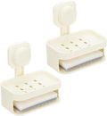 uxcell 2Pcs Suction Cup Soap Dish, Removable and Reusable Wall Mounted Double Bar Soap Holder for Shower No-Drilling Sponge Holder for Bathroom Kitchen, Beige