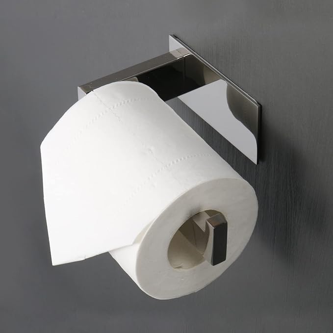 Toilet Paper Holder, Self Adhesive Tissue Holder Stainless Steel Rustproof Paper Roll Holder, No Drilling Easy to Install, Toilet Paper Rack Suitable for Office, Bathroom (Polish Chrome)