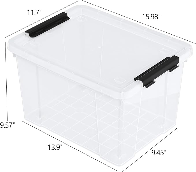 4-Pack 22 Quart Plastic Storage Bins with Wheels, Latching Storage Box Bin, Clear