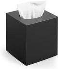 Tissue Box Cover, Square Modern Facial Acrylic Tissue Holder Napkin Dispenser Accessories for Bathroom Vanity Countertop,Bedroom Dresser,Night Stand,Desk,Office (Black)