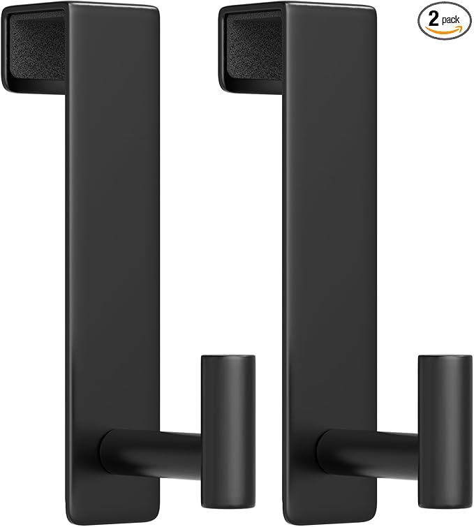 Heavy Duty Stainless Steel Over-Door Hook for Coats, Totes, Towels – Easy Install Door Hooks with Non-Slip Pads for Bedroom Bathroom Entryway Office (Black, 2 Pack, Fits 1-3/4" Thick Door)