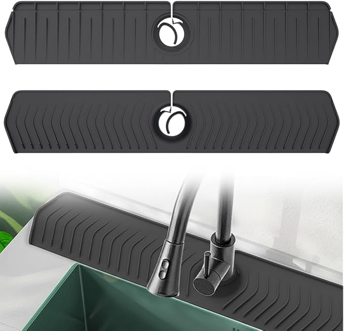 Kitchen Sink Faucet Mat, 30in Extra Long Foldable Silicone Faucet Guard & Splash Guard, 2026 Multi-Functional Draining Mat to Keep Countertops Dry, Protect Backsplash from Splash (Black)