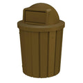 Campus Collection 42 Gallon Slatted Circle 100% Recycled Plastic Heavy-Duty Commercial Indoor or Outdoor Trash Can with Push Open Dome Lid and Internal Liner | Great for Schools and Businesses - Brown