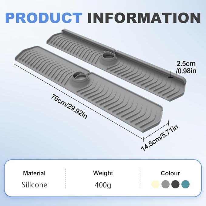 Kitchen Sink Faucet Mat, 2025 New Foldable Faucet Mat for Kitchen Sink, 30in Silicone Faucet Guard & Draining Mat Keep Countertops Dry Splash Guard (White, 30in)