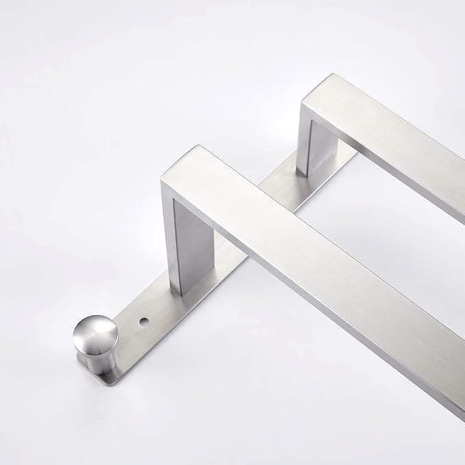 Bath Double Towel Bars with Hooks, 16 Inch Brushed Stainless Steel Towel Rail, Wall Mount Towel Rack for Bathroom Lavatory