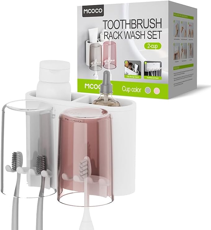 Toothbrush Holders for Bathrooms Wall Mounted Toothbrush Holder with 2 Large Storage Slot Tooth Brush Holder 2-Cup