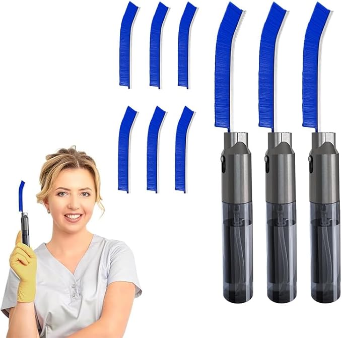 Hard Bristle Crevice Cleaning Brush with Spray Bottle, Grout Cleaner Tool with Stiff Bristles for Tight Spaces, Gap Cleaning Brush for Toilet, Bathroom, Kitchen Surfaces (3, Blue)