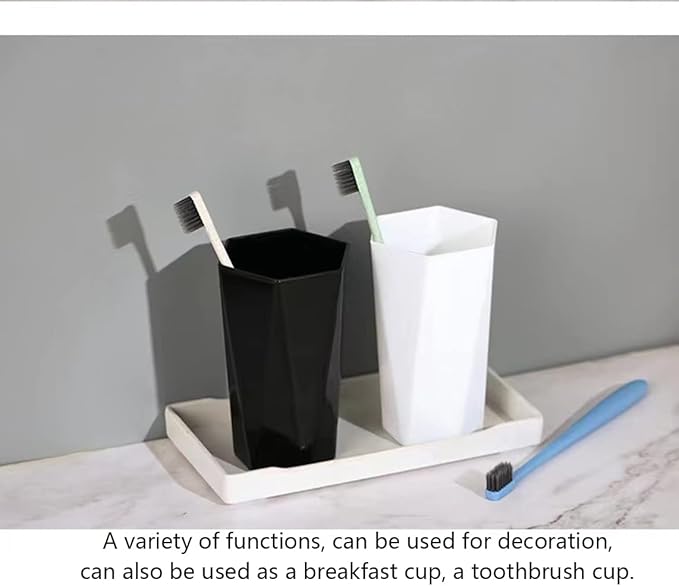 Large Geometric Diamond Toothbrush & Mouthwash Cup, Fashion Simple Toothbrush Cup, 400ml (White & Black)
