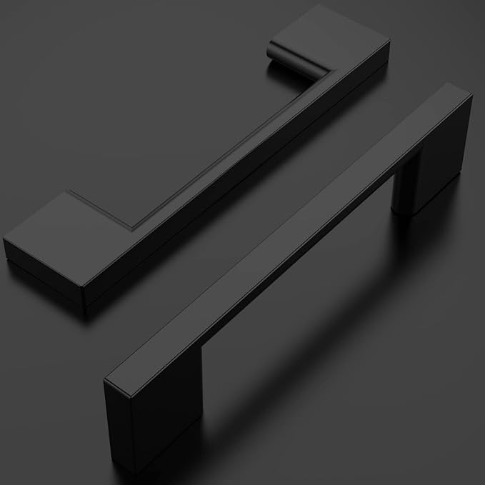 Amerdeco 10 Pack Matte Black Cabinet Pulls, 3-3/4 Inch(96MM) Hole Centers, Kitchen Cabinet Handles, Cupboard Handles, Drawer Pulls, ZH0060