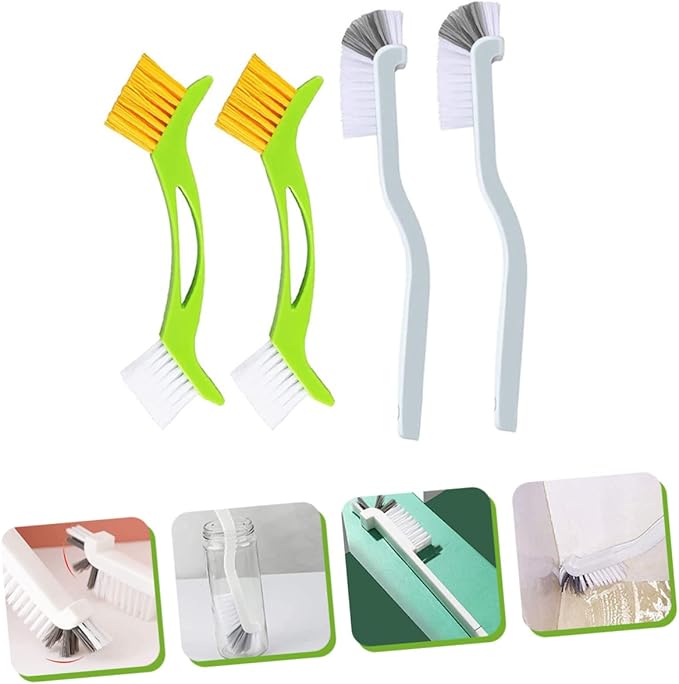 SECFOU 4pcs Double Head Bathtub Brush Deep Cleaning Grout Scrubbing Brush with Hard Bristles and Extended Handle for Kitchen Sink Bottles Bathroom Cleaning