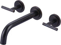 Wall Mount Bathroom Faucet:Oiled Rubbed Bronze Wall Faucet High Flow Two Handles Stainless Steels,Long Spout Reach,Widespread Bathroom Sink Faucet with Rough-in Valve 3 Holes Elegant Classic Spout