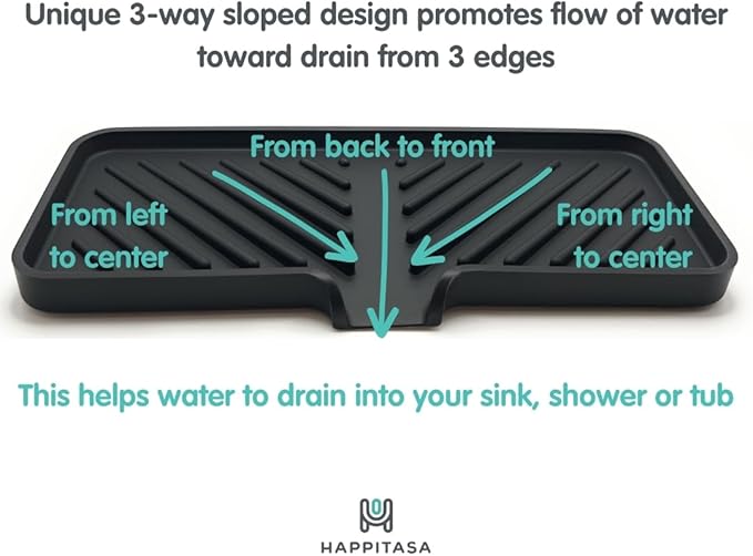 Happitasa Silicone Soap Dish Tray and Sponge Holder with Drain Chute and Feet | 3-Way Sloped Design | Bathroom and Kitchen Sink Organizer Caddy (Sand Dollar, 10"x4")