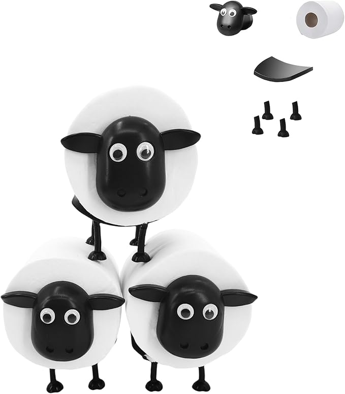 3-Pack Sheep Toilet Paper Roll Holder Set, OPP Packaging - Cute Bathroom Organizer with Adorable Design