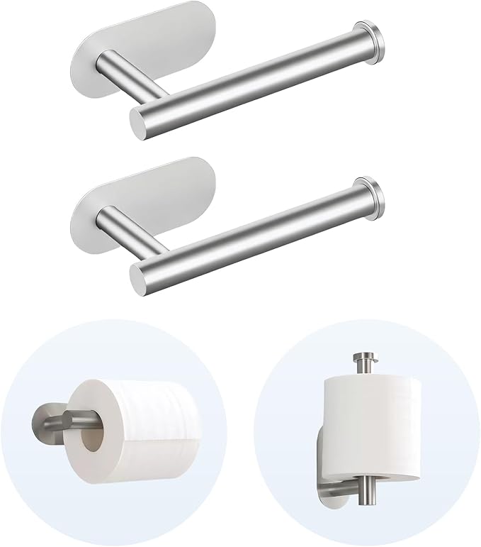 2 Packs Toilet Paper Holder No-Drill Self-Adhesive Towel Rack Stainless Steel Waterproof Rustproof Roll Paper Holder for Bathroom Washroom RVs (Brushed Silver)