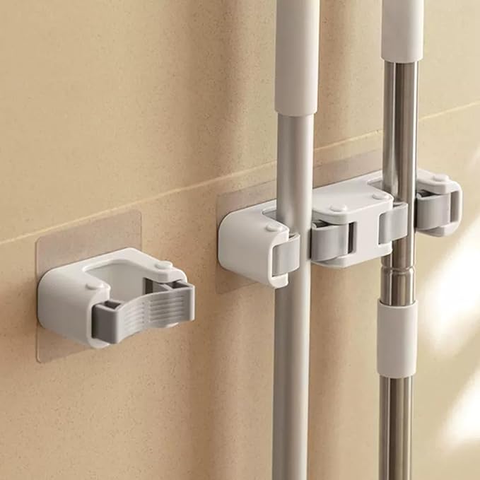 Broom Holder Wall Mount Mop and Command Broom Hanger Organizer Wall Mount Self Adhesive (2 Single clip)