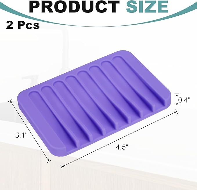 uxcell 2 Pcs Self Draining Silicone Soap Dish, Soap Tray with Drainage for Bathroom Shower Kitchen Sink, 4.5" x 3.1" x 0.4", Purple