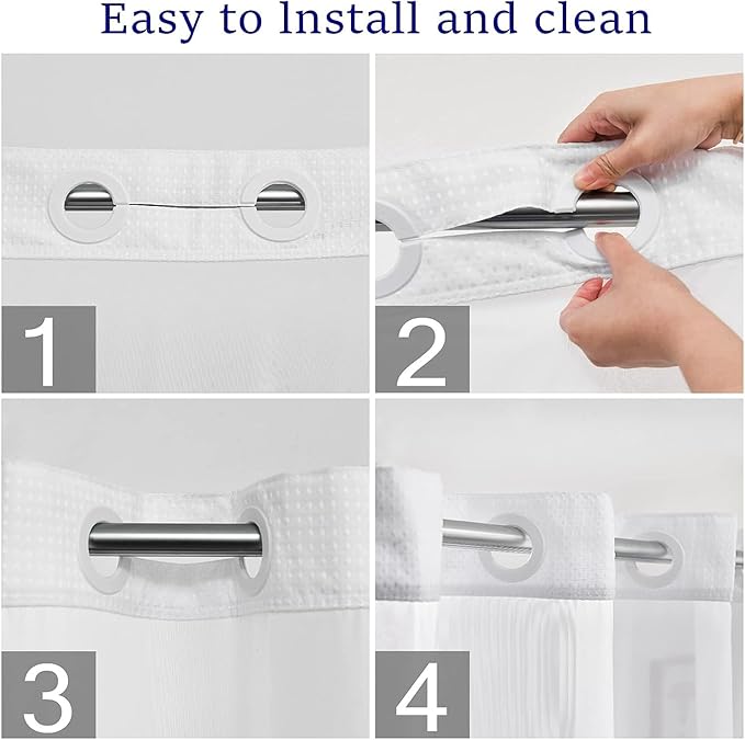 No Hooks Required Long Waffle Weave Shower Curtain with Snap in Liner-Hotel Grade Waterproof & Mesh Top Window Spa Like Bath Curtain Machine Washable Heavy Duty 71''W x 86''H White