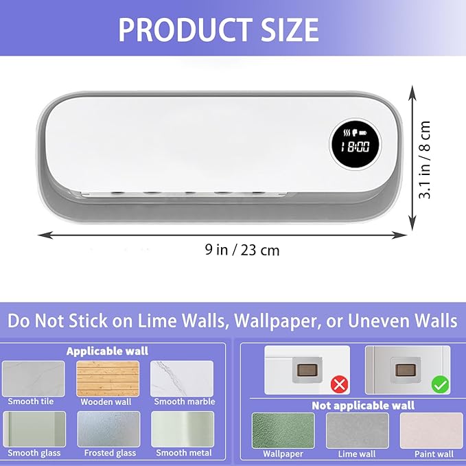 Toothbrush Holder for Bathroom, Smart Toothbrush Holder with Cleaning/Drying/Timing, 5 Toothbrush Slots Wall Mounted Toothbrush Holders with Night Light, Cleaning Case with Replaceable Slot (White)