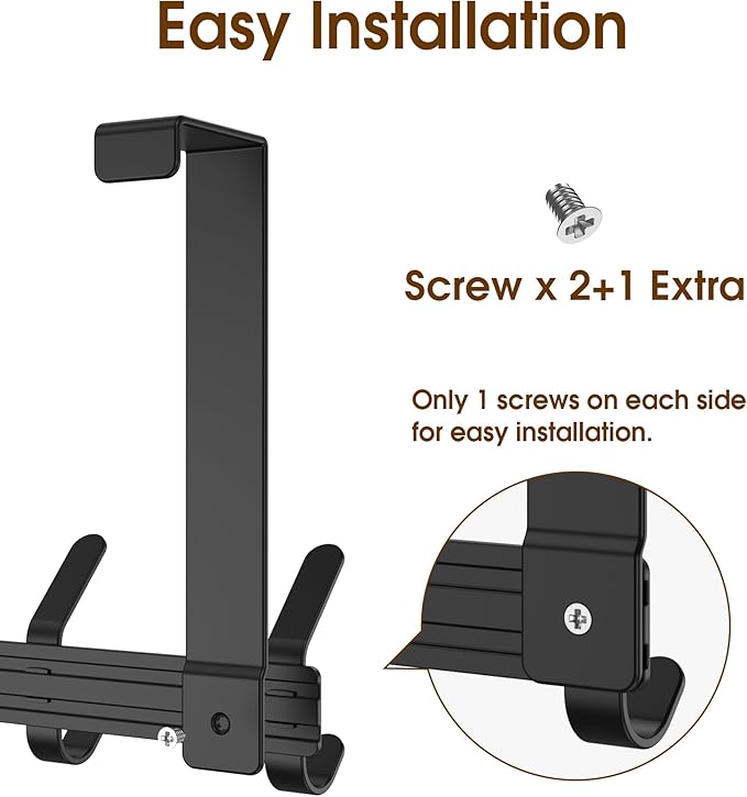 Over The Door Hooks Hanger with Extended Arms for Hanging, J7U, Perfectly Fits US Standard 1 3/4-inch Doors, Towel Rack Bathroom Organizer Holder, Black1