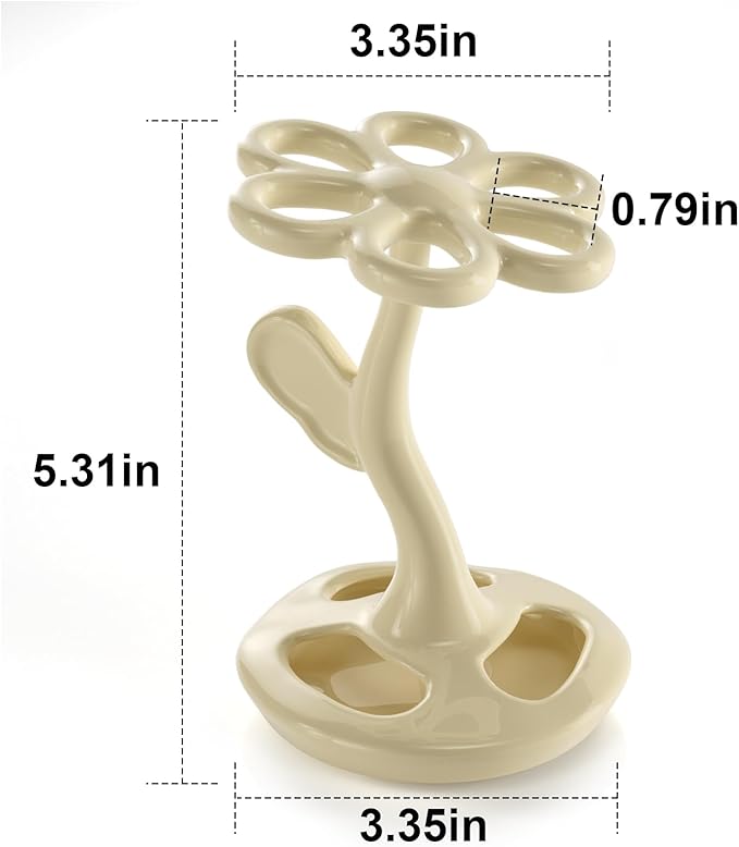 Toothbrush Holder for Bathroom, Flower Shape Ceramic Toothbrush Organiser, Holds 6 Standard Brushes (Mitch)