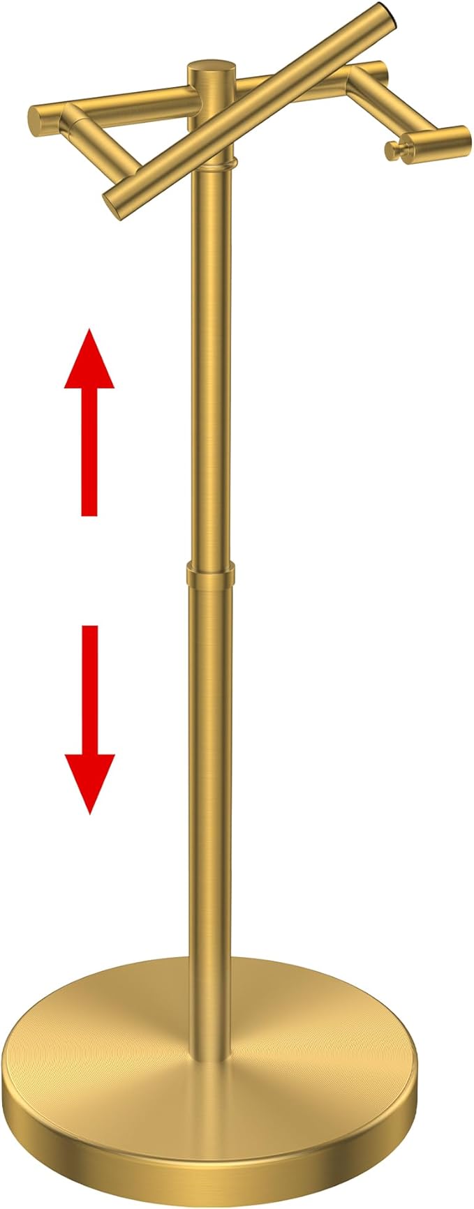 Toilet Paper Holder Stand Adjustable, Freestanding Tissue Roll Holder for Bathroom, Pivoting Design, Durable SUS 304 Stainless Steel and Weighted Base Toilet Paper Stand, Storage (Brushed Gold)