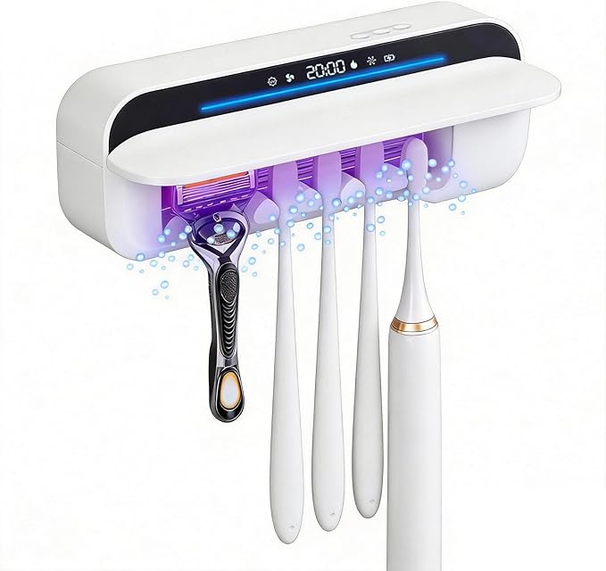iHave Toothbrush Sanitizer Holder with 360° Disinfection, Mold & Odor Removal | Auto-Cycle UVC, 100M Ions & Fan Drying | Wall Mounted 5-Slot Toothbrush Holders for Bathrooms,Toothbrushes & Razor