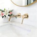 Weshi Bathroom Faucets Wall Mount Brushed Gold Bathroom Basin Faucet - Single Handle Vanity Tap - Curved Wall Spout Sink Faucet with Rough-in Valve