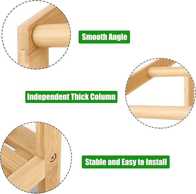 HYNAWIN Bamboo 3 Tier Towel Rack for Bathroom, Freestanding Beach Towel with Storage Shelf, Poolside Rack with Bottom Organizer for Bath, Hand Towel, Laundry