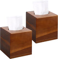 2 Pack Wooden Tissue Box Cover Square - Acacia Wood Tissue Box Holder for Tabletop Stands Bathroom Office- Decorative Facial Wood Tissue Box Cover for Modern Farmhouse Decor (Walnut)