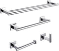 Miyili 4-Pieces Polished Stainless Steel Bathroom Hardware Set Wall Mounted - Includes Double Towel Bar, Hand Towel Rack, Toilet Paper Holder, Robe Hook, BS02C4