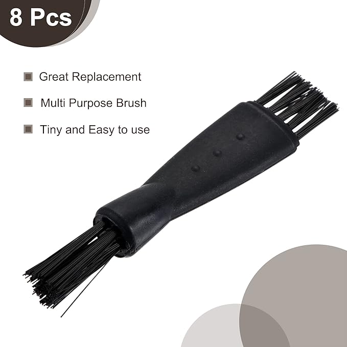 MECCANIXITY Shaver Cleaning Brush Tools Double-Sided Black with 2 Inch Plastic Handle for Keyboard, Window Track, Vent Outlet, Home, Office, 8 Pack