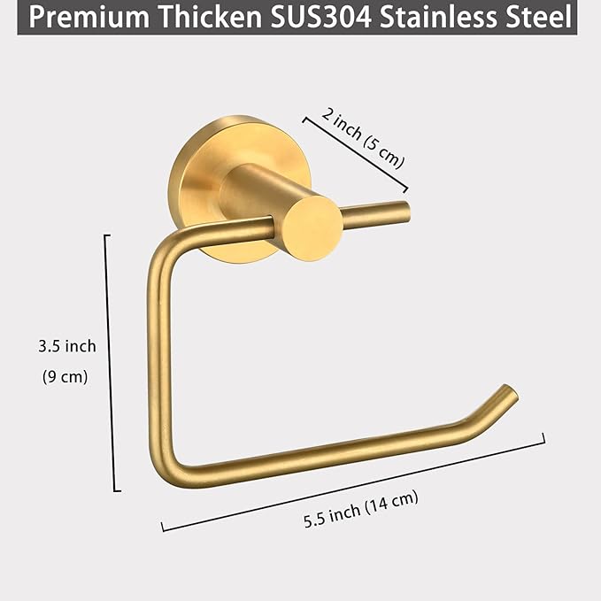 Toilet Paper Holder, Premium 304 Stainless Steel Paper Towel Holder, Toilet Paper Roll Dispenser Bathroom 5.5" TP Holder for Kitchen Washroom (Gold)