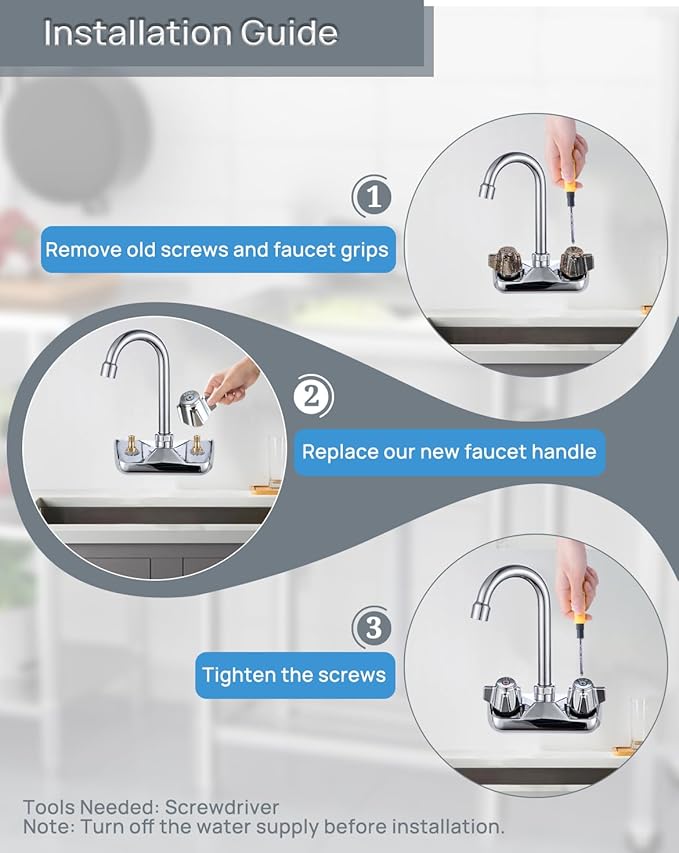 2 Pack Commercial Faucet Handle Replacement Kit Outdoor Faucet Handles 0.43" Round Stem Hole Faucet Handle Sillcock Valve Stems for Industrial, Restaurant, Kitchen Faucet